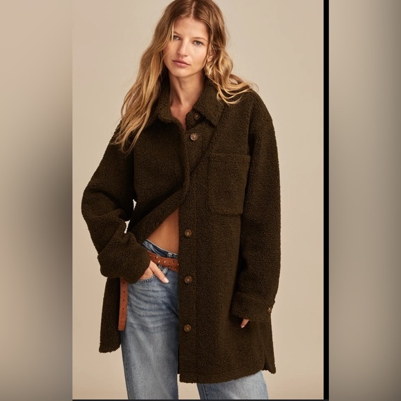Lucky brand Oversized Shirt Jacket size Large in dark olive green style #131506 - Picture 1 of 13